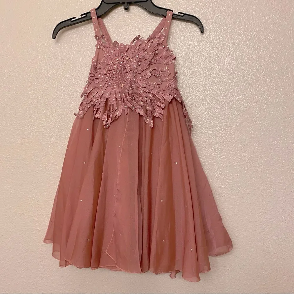 Glamour solo dance costume pink mauve lyrical rhinestone chiffon dress MC child